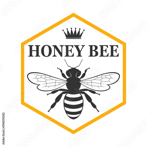 Honey bee logo design template. Symbol of beekeeping. Queen bee isolated sign on white background. Vector illustration