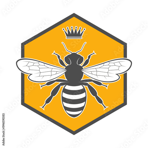 Honey bee logo design template. Symbol of beekeeping. Queen bee isolated sign on white background. Vector illustration