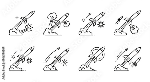 Rocket Launch Icons Set Vector Illustration.