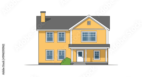Charming suburban house sketch with clear lines and cheerful yellow facade, ideal for real estate visuals