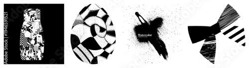 Artistic bottle silhouette filled with zigzag,, and geometric motifs, modern design, graphic illustration, vector art, container.