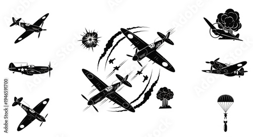 World War 2 Aircraft Dogfight Silhouette Collection.