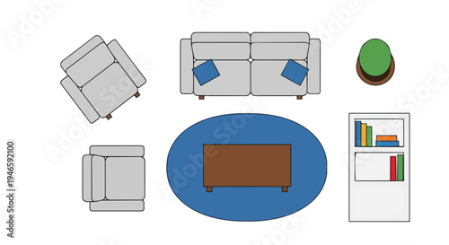 Modern minimalist interior furniture layout blueprint presenting a top-down perspective for diverse living room arrangements ideal for home design
