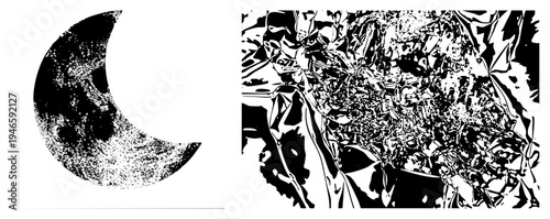 moon with detailed craters and halftone dot, celestial body, lunar phase, astronomy graphic, vector illustration.