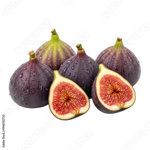 Fresh figs with water droplets isolated On Transparent Background