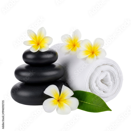 Spa stones and flowers on transparent background
