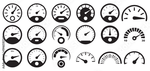 Speedometer Gauge Icon Set, Dashboard Meter and Speed Dial Vector Collection. Vector illustration eps 10