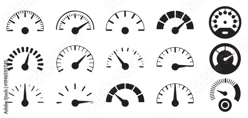 Speedometer Gauge Icon Set, Dashboard Meter Indicators, Speed Dial Vector Collection. Vector illustration eps 10