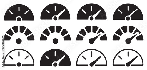Speedometer Gauge Icon Set, Dashboard Meter Indicator Vector Collection. Vector illustration eps 10