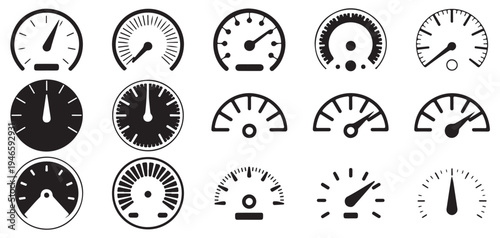 Speedometer Gauge Icon Set, Dashboard Meter and Speed Dial Vector Collection. Vector illustration eps 10