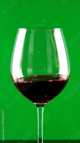 Red liquid being poured into a clear glass on a green background