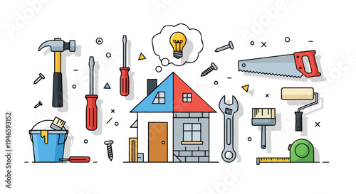 Comprehensive toolkit for modern home improvement projects showcasing essential building tools creative renovation concepts and efficient repair