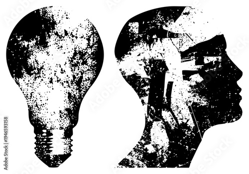 Brain silhouette with integrated lightbulb, creative thinking, idea generation,, innovation concept, conceptual design, thought process, ideation symbol.