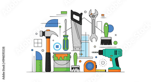 Vibrant collection of essential craftsmanship tools and handy implements for home improvement, construction, and intricate DIY repair projects