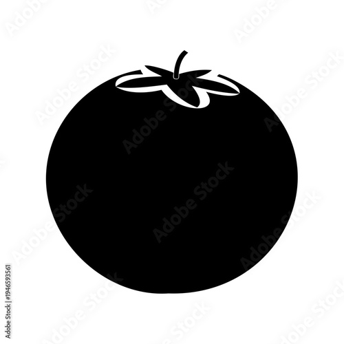 Bold silhouette of a ripe tomato featuring organic shape and leaves