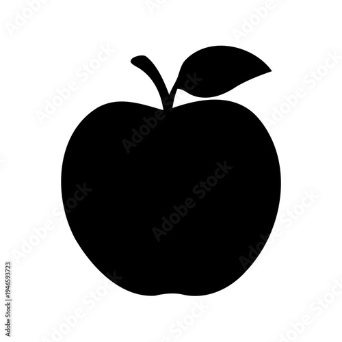 Silhouette of a ripe apple with a leaf and stem isolated on white