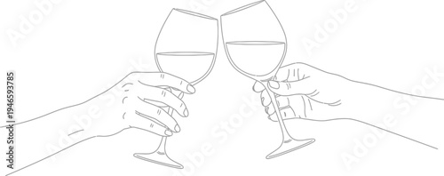 Two hands holding wine glasses clinking together in a toast moment