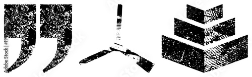 Stylized graphic with gritty texture, abstract letterforms, modern minimalist design, vector glyph set, symbols.