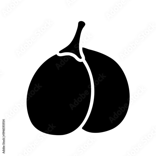 Silhouette illustration of two plums connected at the stem isolated on white