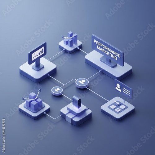 Digital Marketing Strategy Flowchart with Analytics Graphs and