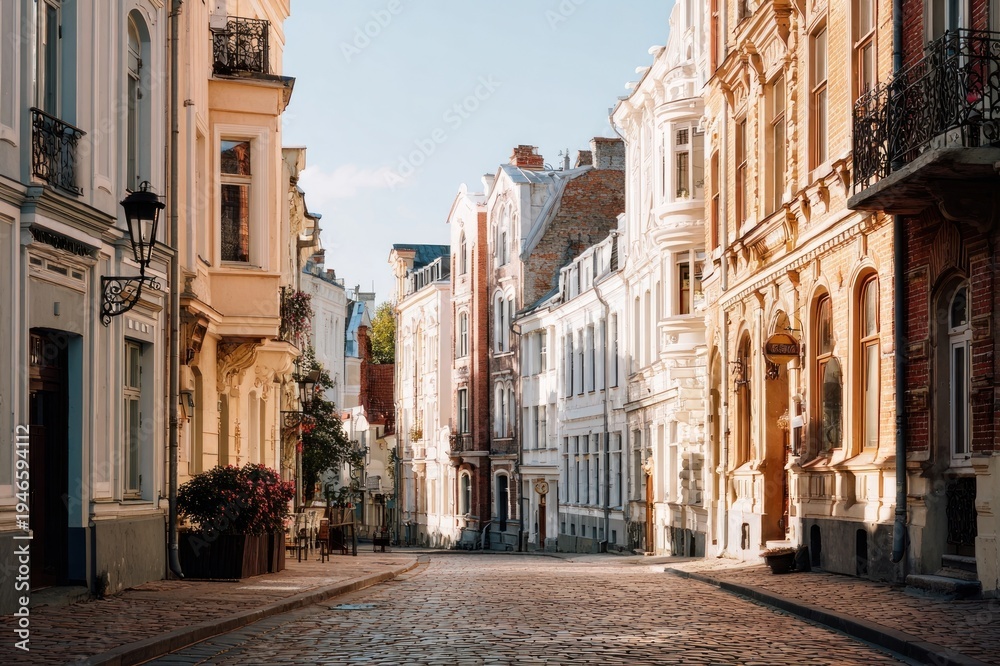 Obraz premium Charming European cobblestone street