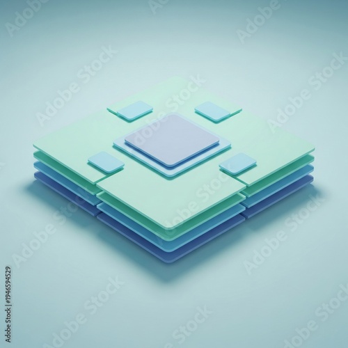 Abstract geometric layers with pastel colors on a soft blue