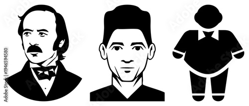 Vector busts of men in formal attire, silhouette, graphic avatars, profiles, minimalist character designs, digital illustration, user interface elements.