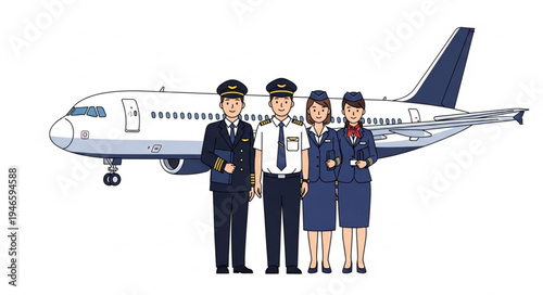 Airplane Crew Standing Together Smiling.