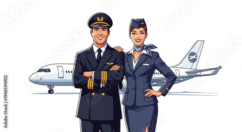 Airplane pilot and flight attendant.