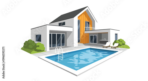 Modern architectural residence showcasing a sparkling outdoor swimming pool and lush landscaping