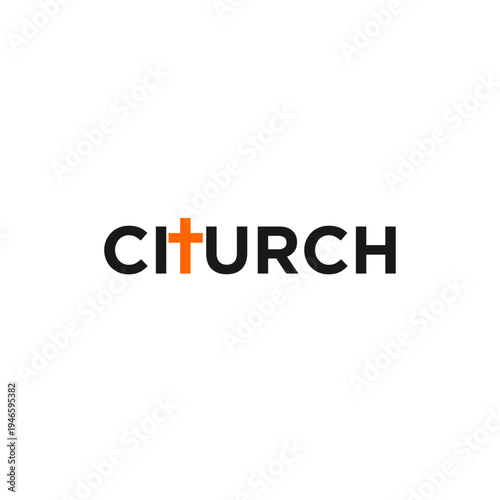 Church Wordmark Logo with Orange Cross Symbol Replacing Letter U