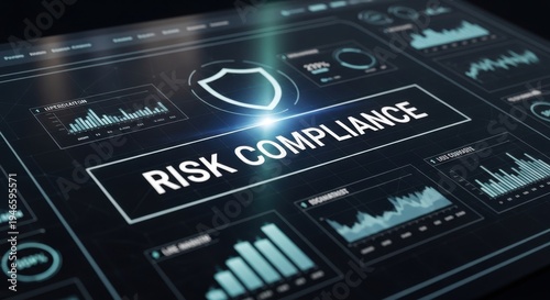 Digital interface highlighting risk compliance monitoring with analytics dashboard