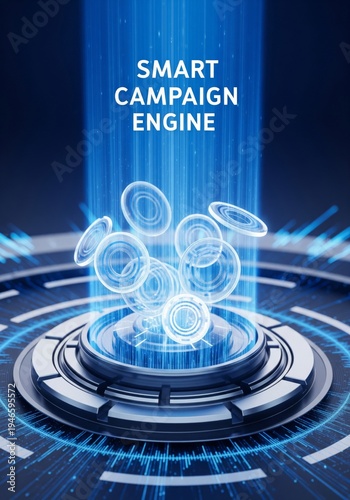 Digital Smart Campaign Engine With Glowing Blue Light Rays And
