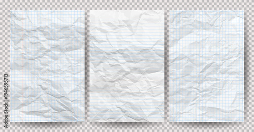 Set of white clean crumpled papers