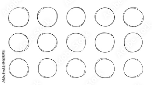 Set of Messy Line Art Round Shapes