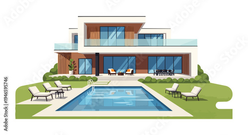 Sleek modern dwelling with a private swimming pool and expansive green grounds