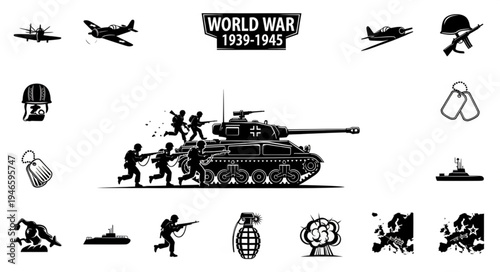 World War 1939-1945 military icons and symbols.