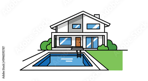 Stylish modern house with private swimming pool and green lawn graphic a serene residential design offering tranquil outdoor living space