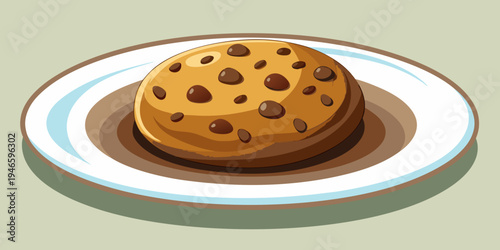 Close-up of a delicious chocolate chip cookie on a white plate with a blurred background
