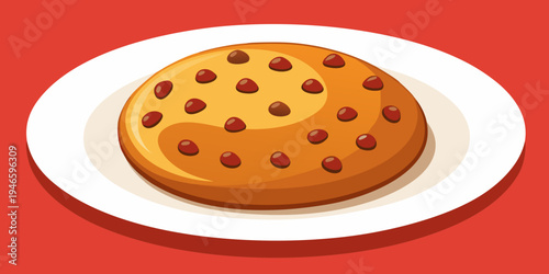 Close-up of a delicious chocolate chip cookie on a white plate with a blurred background
