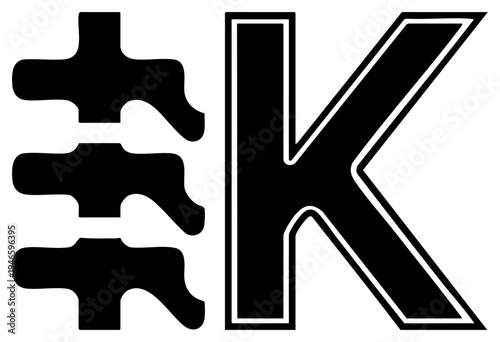 Modern typography featuring a bold uppercase K and hashtag symbol, minimalist design, graphic element, digital, flat vector art.