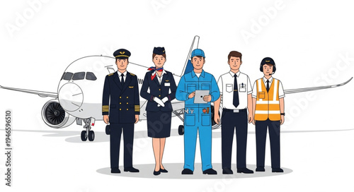 Airport ground crew team standing.