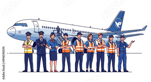 Airline Ground Crew Team Standing.
