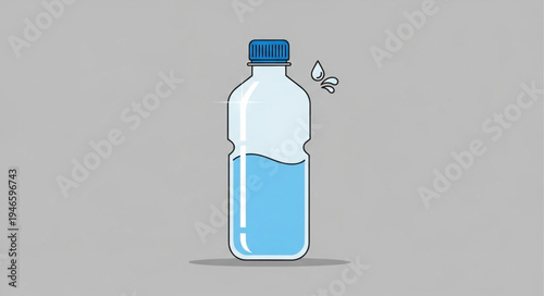 Clear Plastic Water Bottle With Blue Cap And Water Droplet.