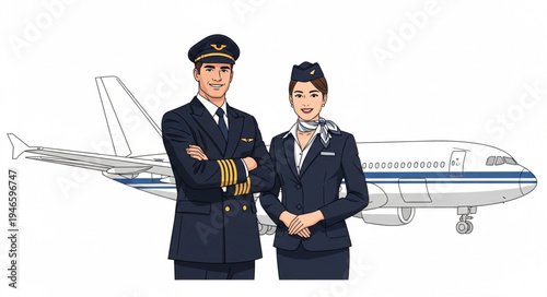 Airline pilot and female crew.