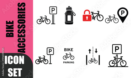 Bicycle accessories and repair tools black icon vector set