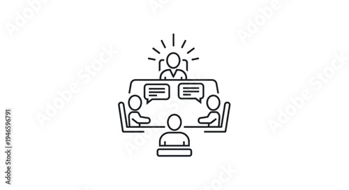 Business meeting with leader at head of table discussing ideas.