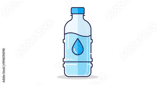 Clear plastic bottle filled with clean water and a blue drop icon.