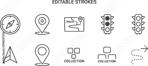 Global Navigation and GPS Map Pin Editable Stroke Icons