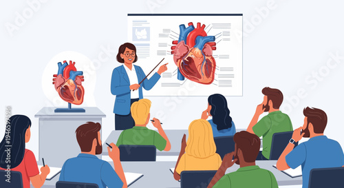 Anatomy Teacher Instructing Students on the Human Heart in a Classroom Setting